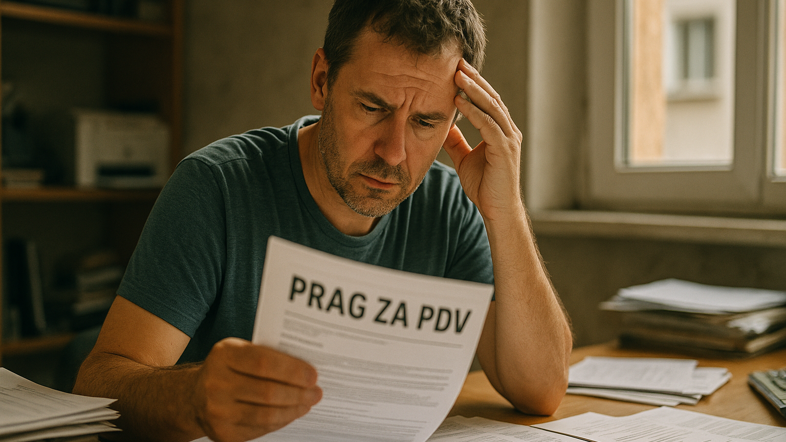PDV obveze malih poduzetnika Hrvatska — poduzetnik pregledava dokumentaciju